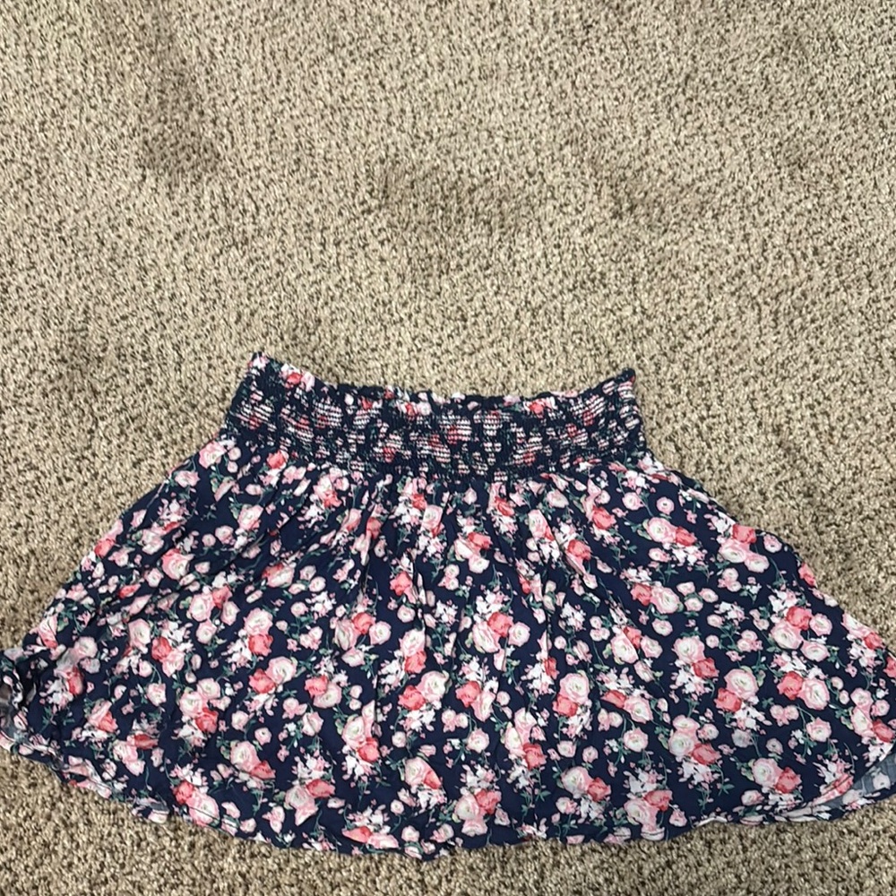 Hollister Blue Pink Smocked Skater Mini Skirt